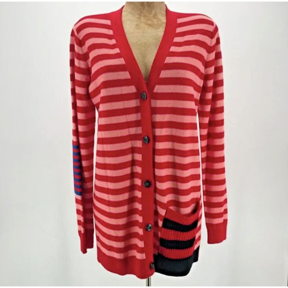 Cabi Picnic Cardigan Red Pink Striped Button Front Size Small Style #5446 Preppy - Picture 5 of 6